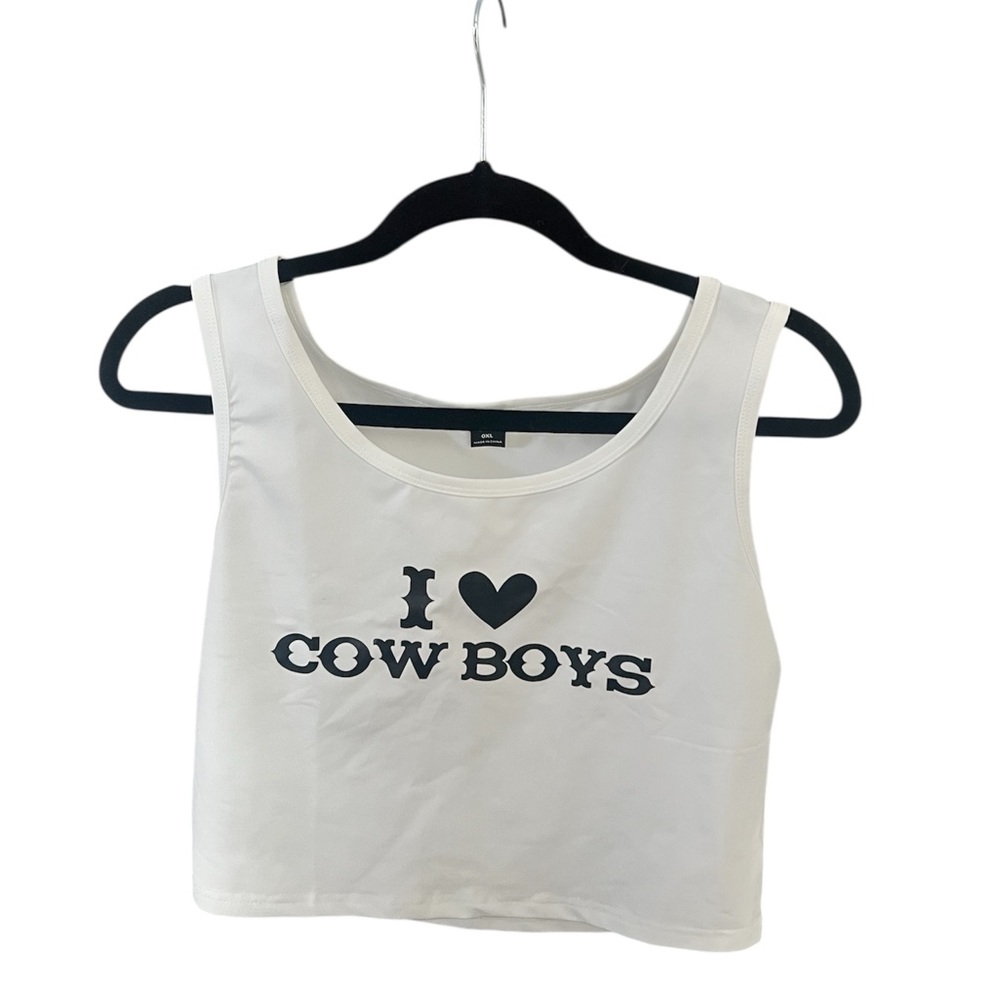 SHEIN White 'I Love Cowboys' Tank Top
